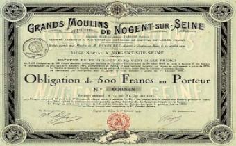 Une obligation de 500 francs des Grands Moulins de Nogent-sur-Marne.