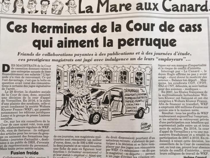 Ces hermines de la Cour de cass qui aiment la perruque, le Canard Enchaîné, 18 avr. 2018.