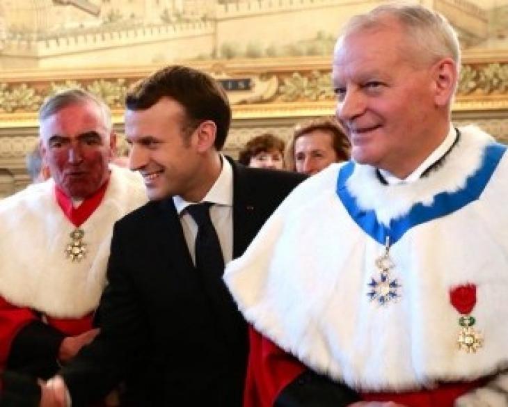 De g. à dr. Jean-Claude Marin, Emmanuel Macron et Bertrand Louvel, 15 janv. 2018.