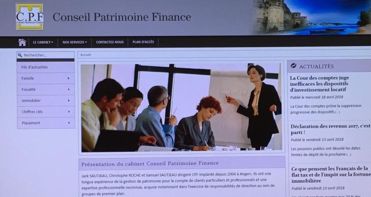 Site de la société Conseil Patrimoine Finance. Capture d'écran.