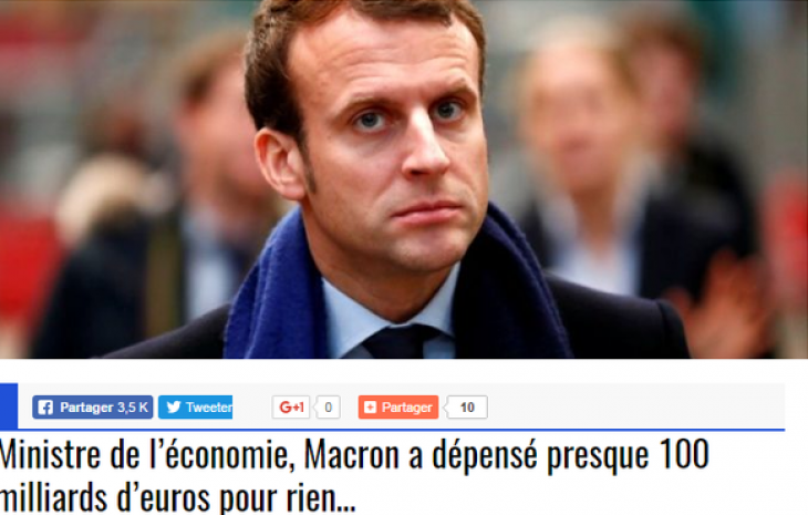 Exemple de fake news sur Emmanuel Macron ayant circulé sur Facebook. Capture d'écran.