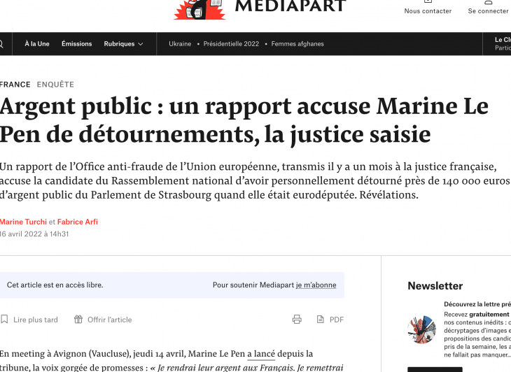 Mediapart se met en accès libre pour faire battre Marine Le Pen
