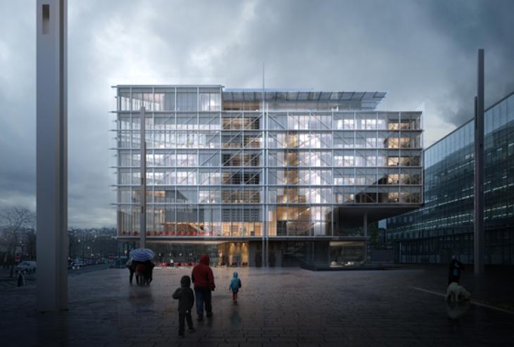 Maison de l'ordre des avocats, avenue de la Porte de Clichy, Paris 17e. Dessin projeté Renzo Piano Building Workshop.
