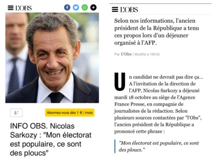 Mon électorat est populaire, ce sont des ploucs, Nicolas Sarkozy.